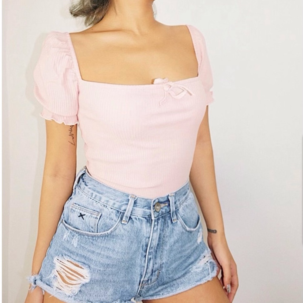 Pink Square Neck Crop Top S